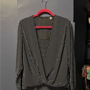 T Tahari Black and White Striped Blouse